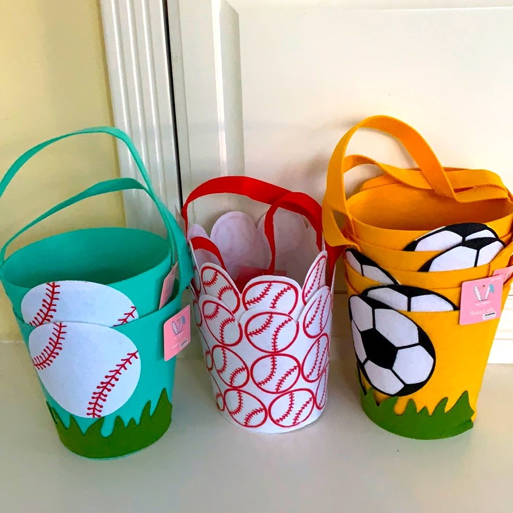 NWT Bundle of Baseball and Soccer Themed Felt Baskets - Set of 9